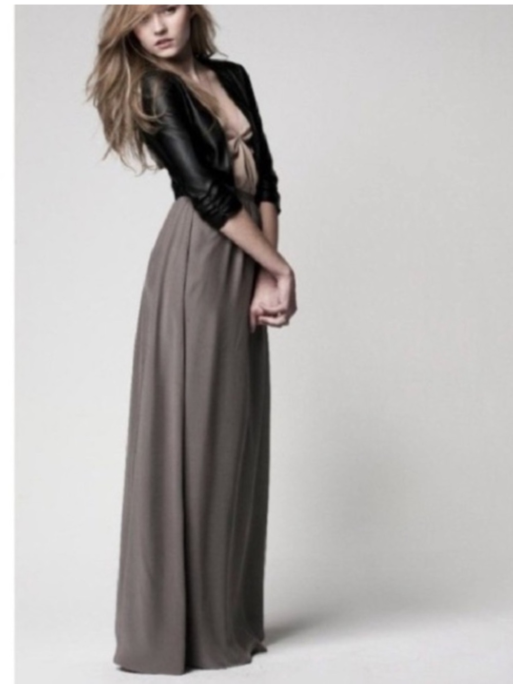 Anthropologie Paper Crown 100% Silk Taupe Gray Wrap Maxi Skirt Mediu